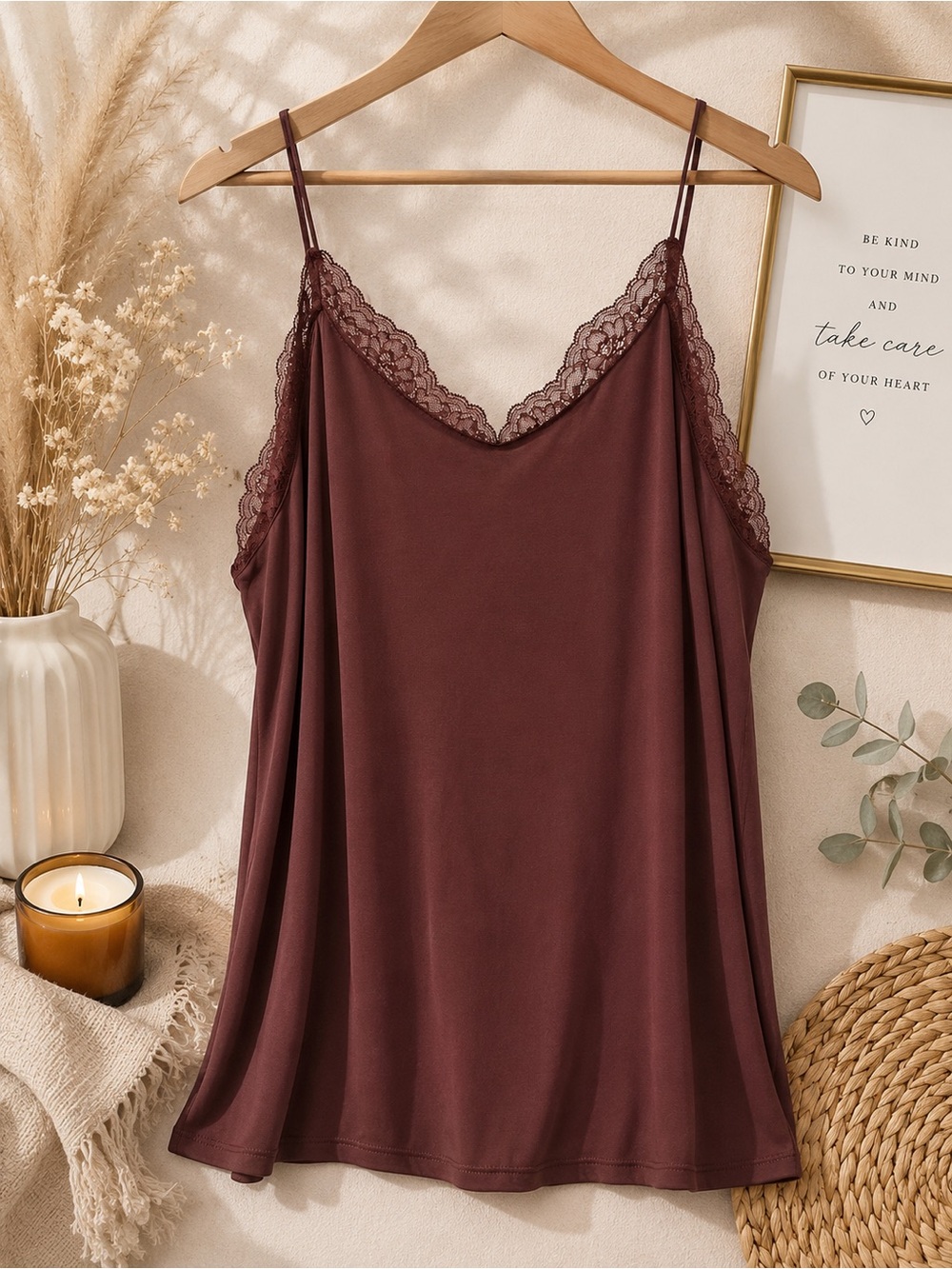 Express Lace-Trim Satin Slip Camisole - Wine